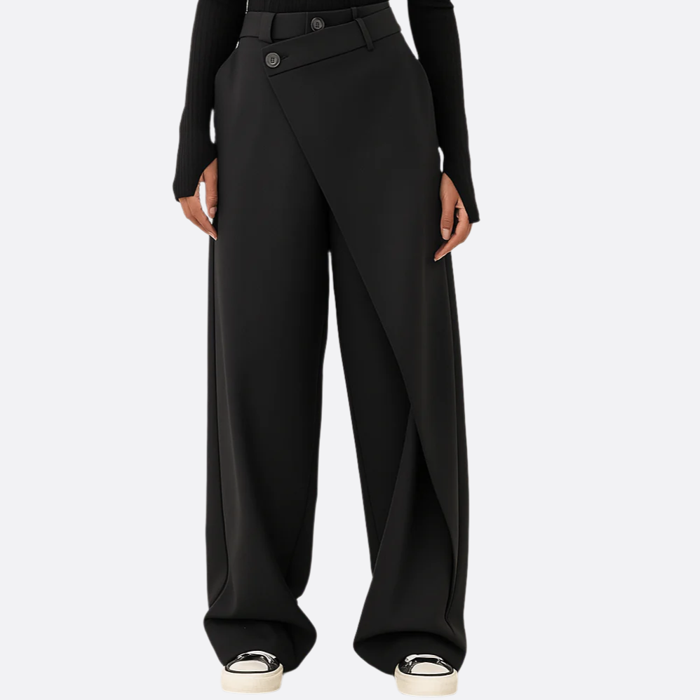 Damen - Asymmetrische Layered Weite Hose - Webstoffmischung - Stilvoll & Bequem - Perfekte Passform für Jeden Anlass