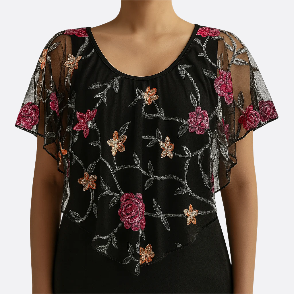 Damen - Bestickte Mesh-Bluse - Baumwollmischung - Elegantes und stilvolles Top - Perfekte Wahl für jeden Anlass