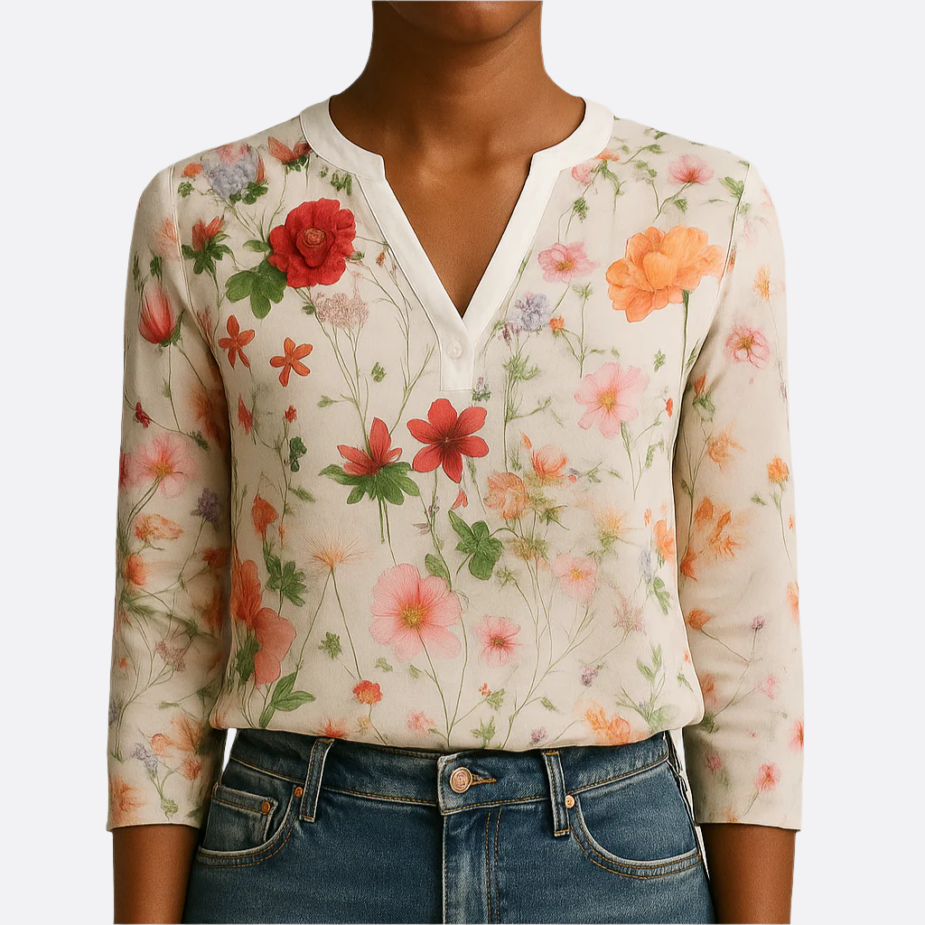 Damen - Blumenbluse - Leichtes Stoff - Lässiges Sommer-Top - Stylisch, bequem & perfekt für warme Tage