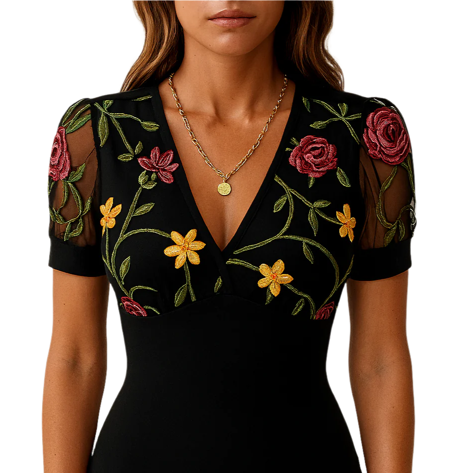 Damen - Blumen Bestickter Bodysuit - Hochwertiges Material - Stretch-Stoff für jeden Anlass - Trendy und vielseitig