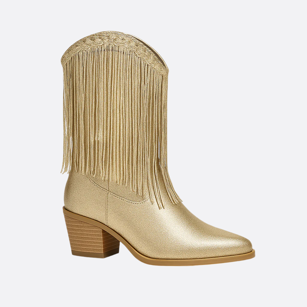 Damen - Cowboystiefel - Pailletten - Fransen Design - Modische Stiefel für einen auffälligen Look