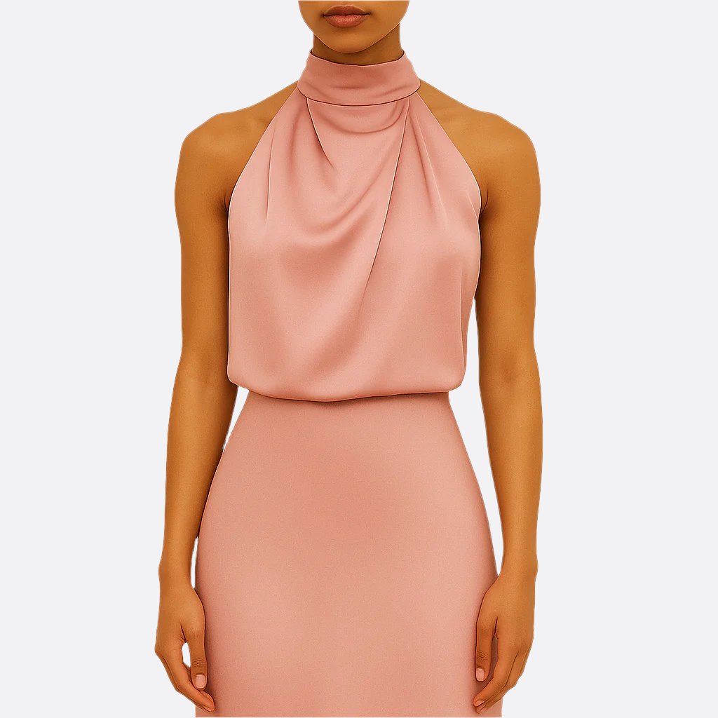 Damen - Elegantes langes Satin Kleid - Atmungsaktive Stoffe - Fließender Stil für besondere Anlässe