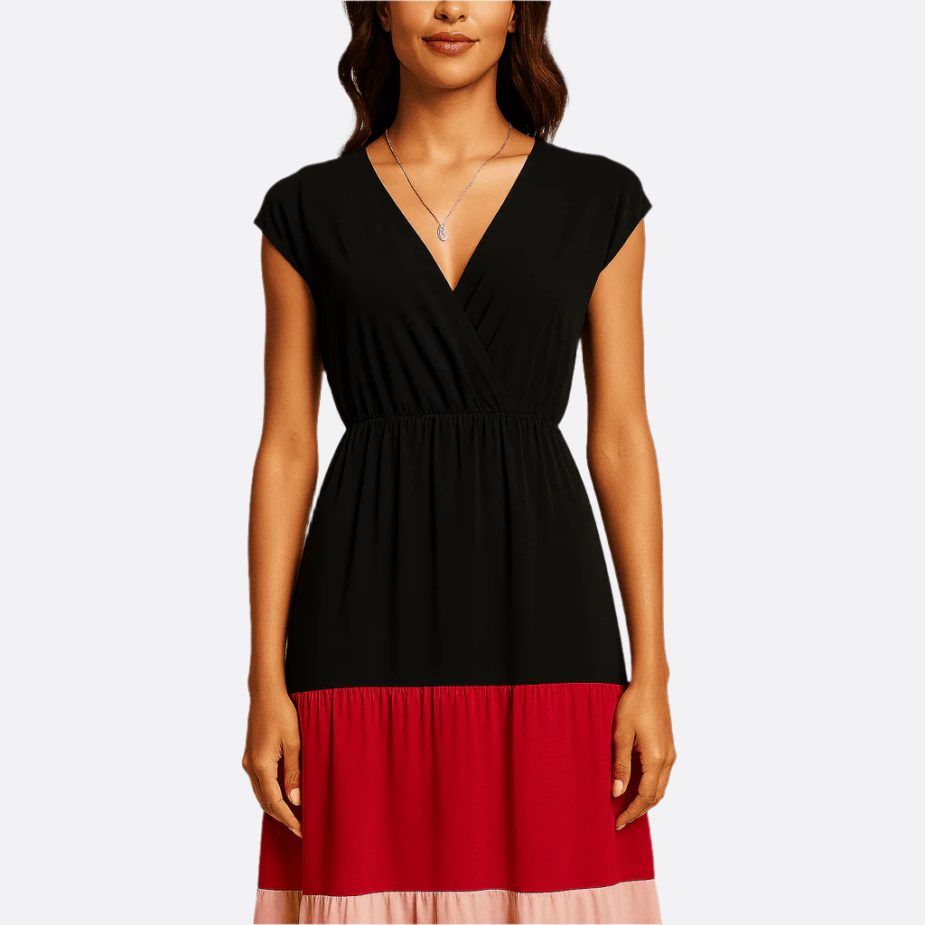 Damen - Farbblock Maxi Kleid - Polyester - Elegantes ärmelloses Wickelkleid - Stilvoll und vielseitig für jeden Anlass