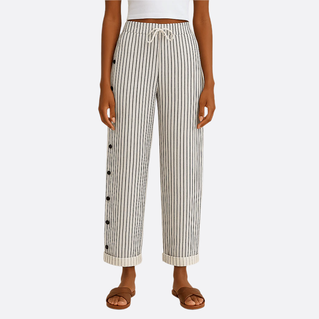 Damen - Gestreifte Freizeithose - Weicher Stoff - Stylische Alltagsmode für jeden Anlass