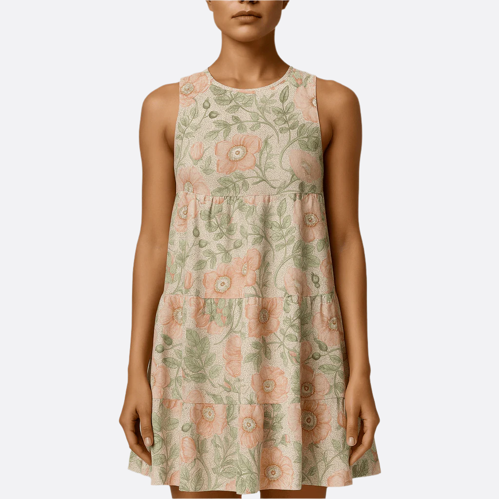 Damen - Gestuftes ärmelloses Kleid - Stoffmischung - Rundhalsausschnitt - Casual Chic für stilvolle Anlässe