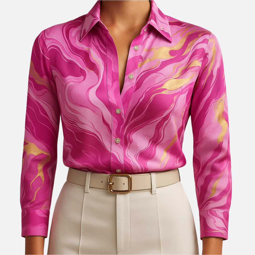 Damen - Hemd - Satin Stoff - Fließendes elegantes Shirt für stilvolle Anlässe