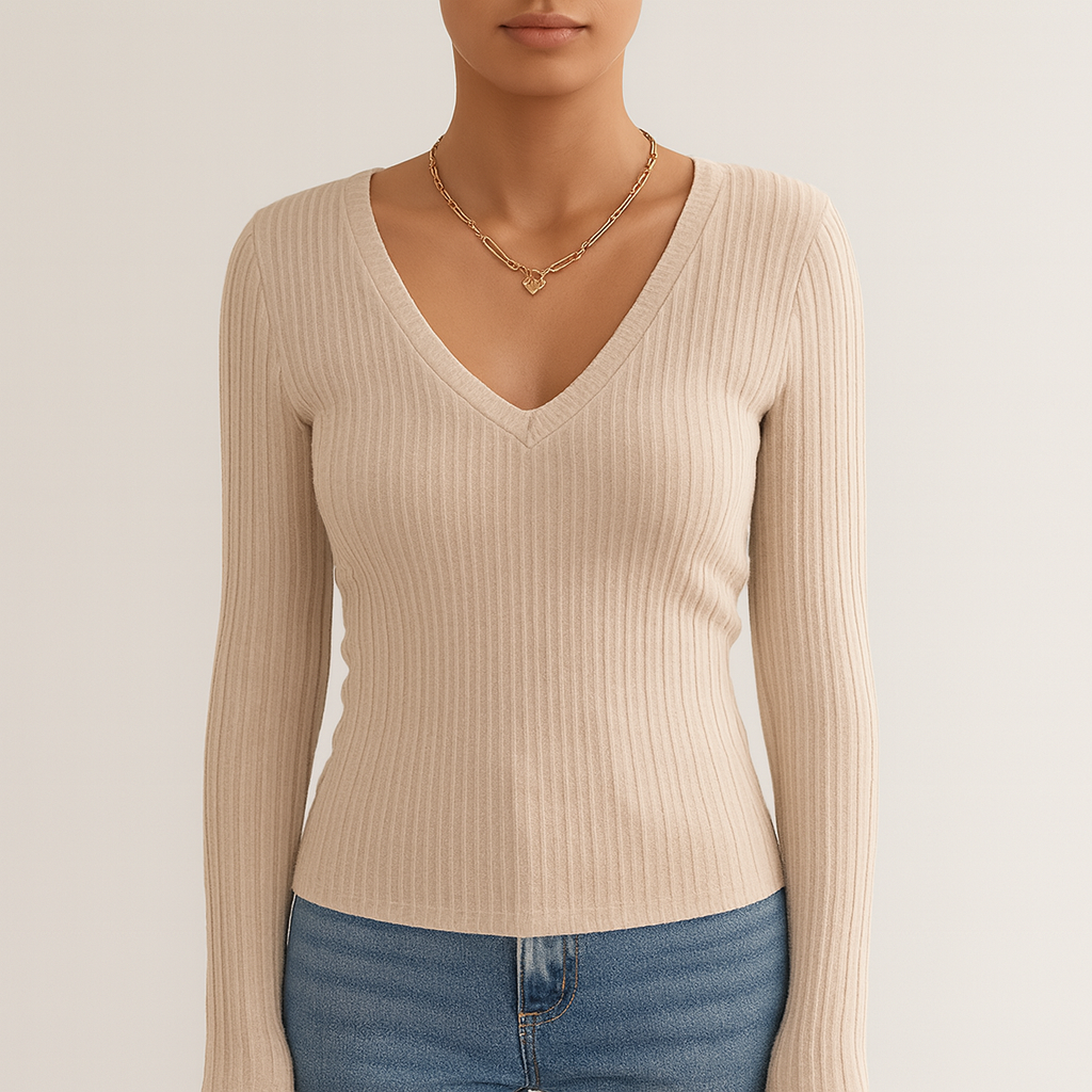 Damen - Langärmliges Schmal geschnittenes Oberteil - Geripptes Design - Hochwertigem Material - Perfekt für jeden Anlass