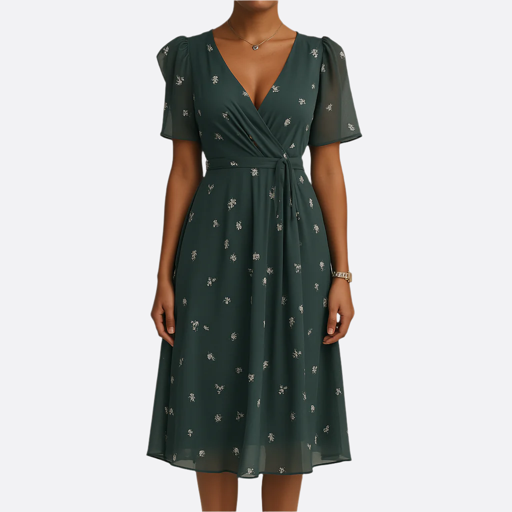 Damen - Midi-Kleid - Hochwertige Stoff - V-Ausschnitt - Lässiges, Bequemes Kleid für Jeden Anlass