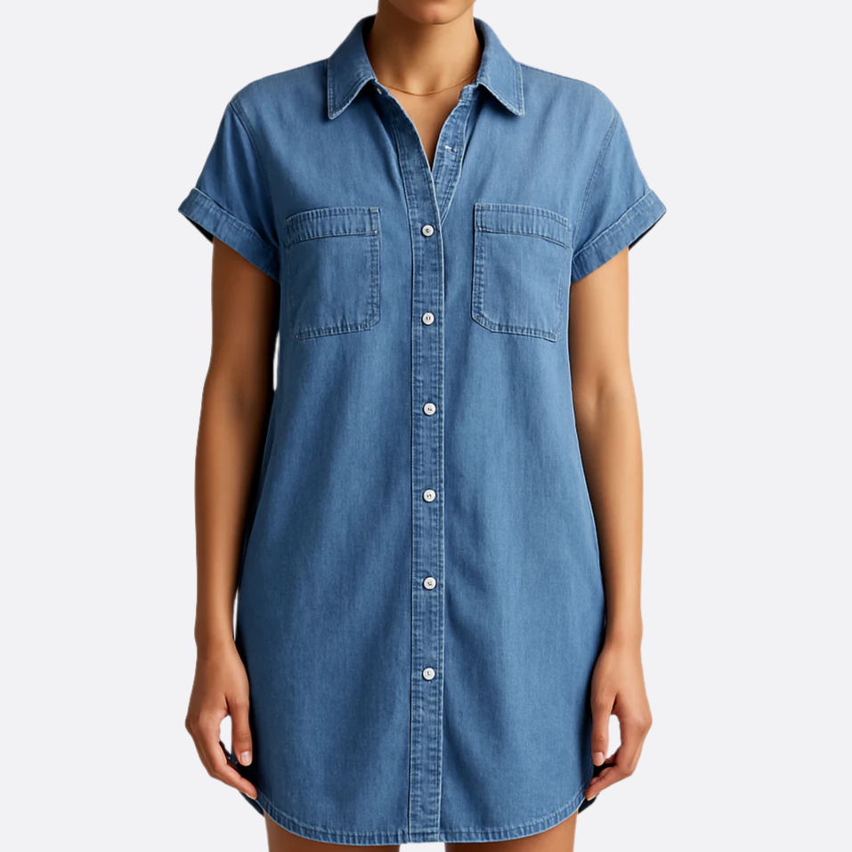Damen - Mini Button-Down Hemdkleid - Leichtes Material - Casual Chic Stil - Zeitlose Eleganz für jeden Anlass