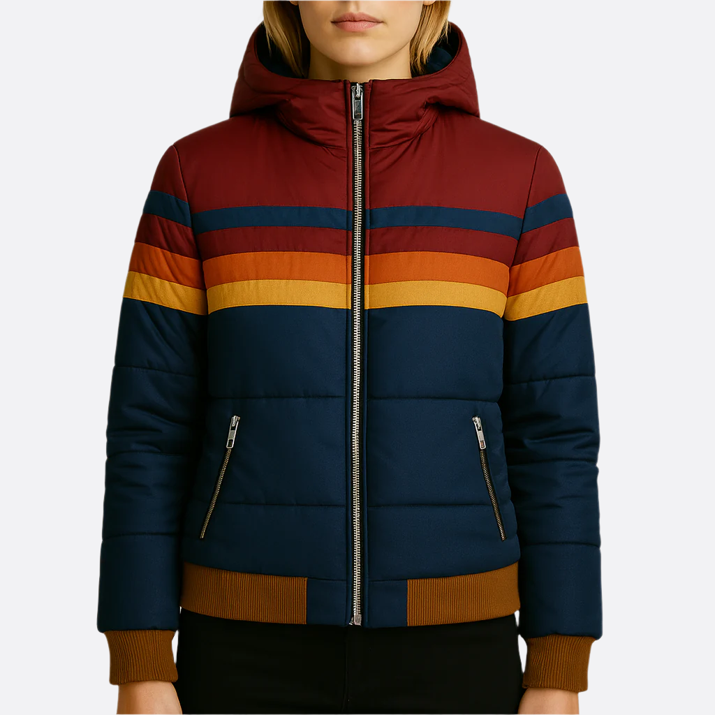 Damen - Pufferjacke - Farbblockdesign - Wasserdicht mit Kapuze - Stilvolle für jeden Anlass