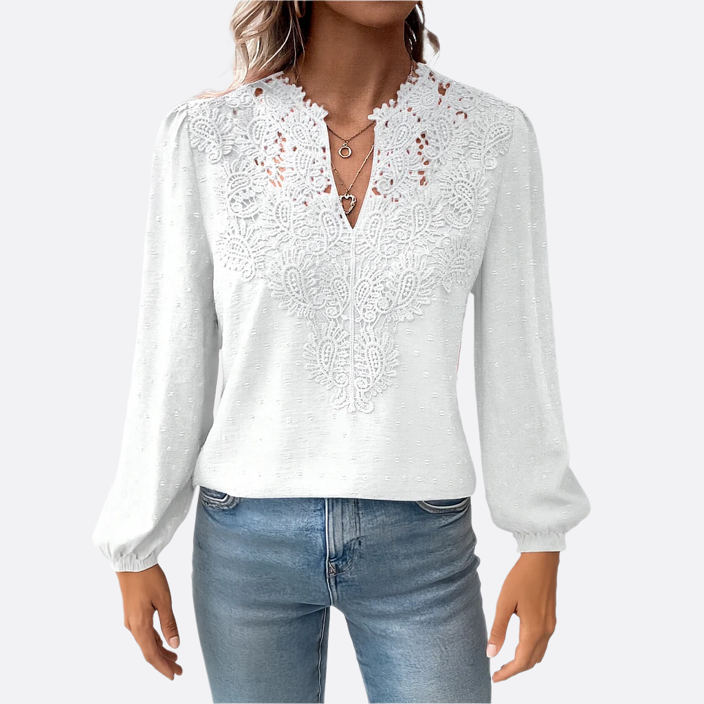 Damen - Romantische Spitzenbluse - Hochwertiger Spitzenstoff - Elegantes florales Design - Ideal für besondere Anlässe