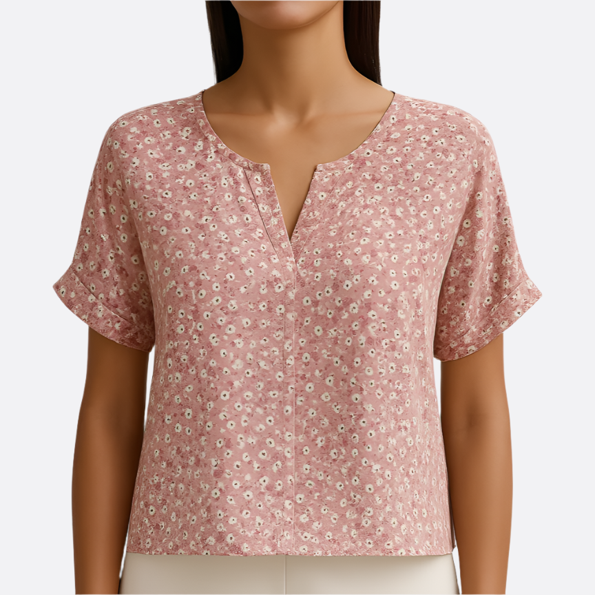 Damen - Vintage Bluse - Baumwolle-Polyester-Gemisch - Hochwertiger Blumendruck - Eleganter Stil für jeden Anlass