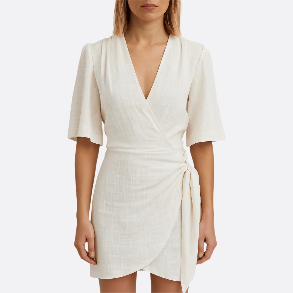 Damen - Wickelkleid - Baumwoll-Leinen-Mischung - Stilvoll, Bequem & Atemberaubend für Jeden Anlass