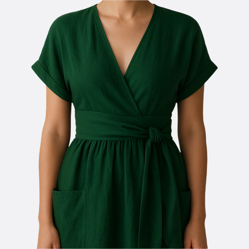 Damen - Wickelkleid - Leinen - Taillengürtel - Stilvolles Sommer-Essential für jeden Anlass