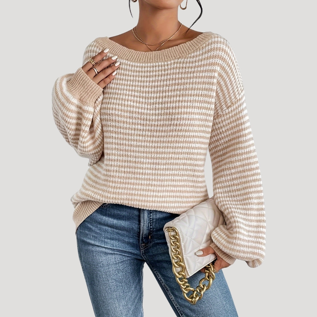 Damen - Gestreifter Strickpullover - Übergröße - Weicher Stoff & Bequemer Stil - Modischer Look