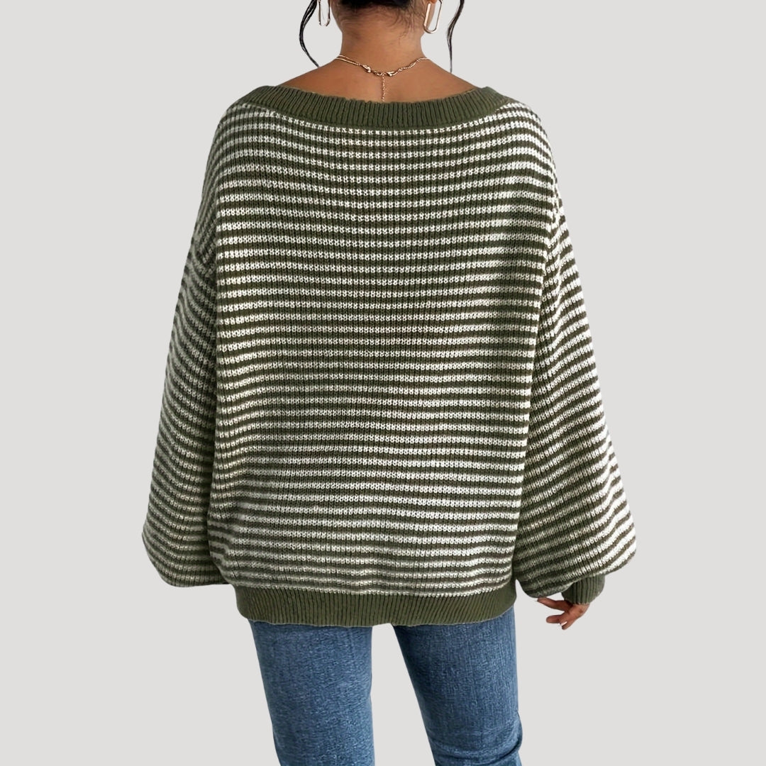 Damen - Gestreifter Strickpullover - Übergröße - Weicher Stoff & Bequemer Stil - Modischer Look