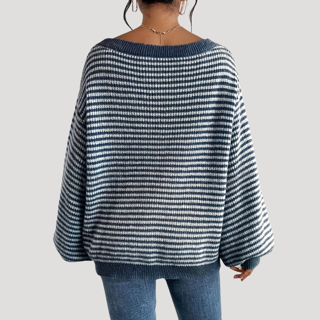 Damen - Gestreifter Strickpullover - Übergröße - Weicher Stoff & Bequemer Stil - Modischer Look