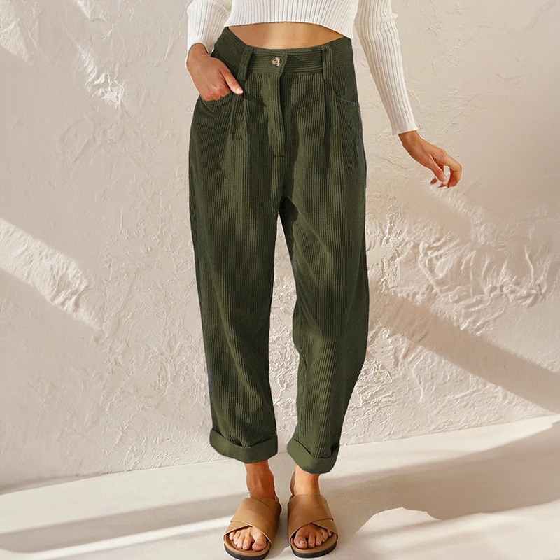 Damen - Hochtaillierte Hose - Cord - Bequem & Stylisch - Vielseitige Mode für jeden Anlass