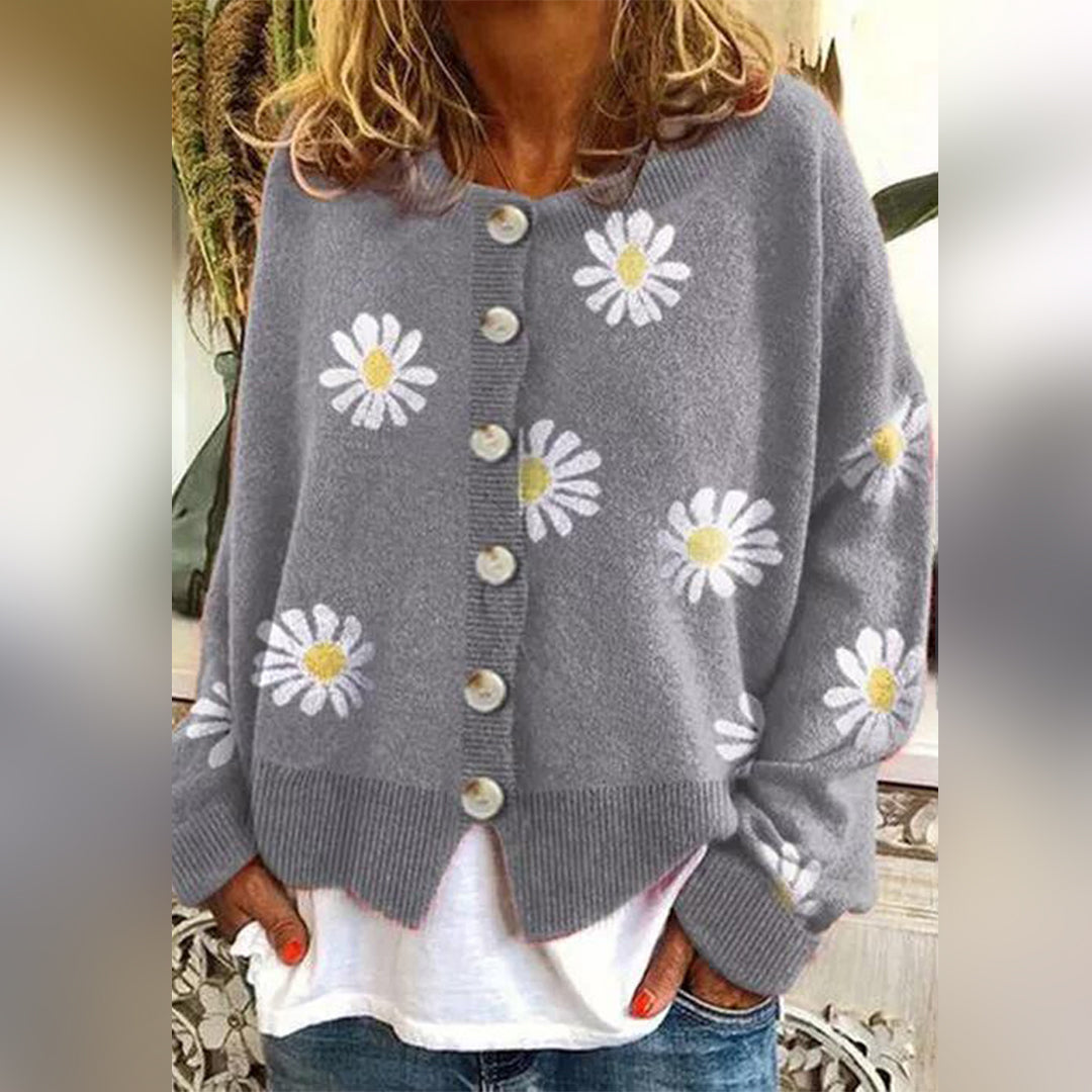 Damen - Strickpullover - Weiche Stoff - Floral Design mit langen Ärmeln - Bequem und Stylisch für jede Gelegenheit
