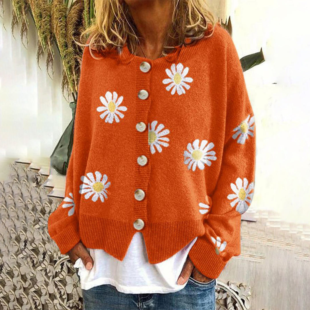 Damen - Strickpullover - Weiche Stoff - Floral Design mit langen Ärmeln - Bequem und Stylisch für jede Gelegenheit