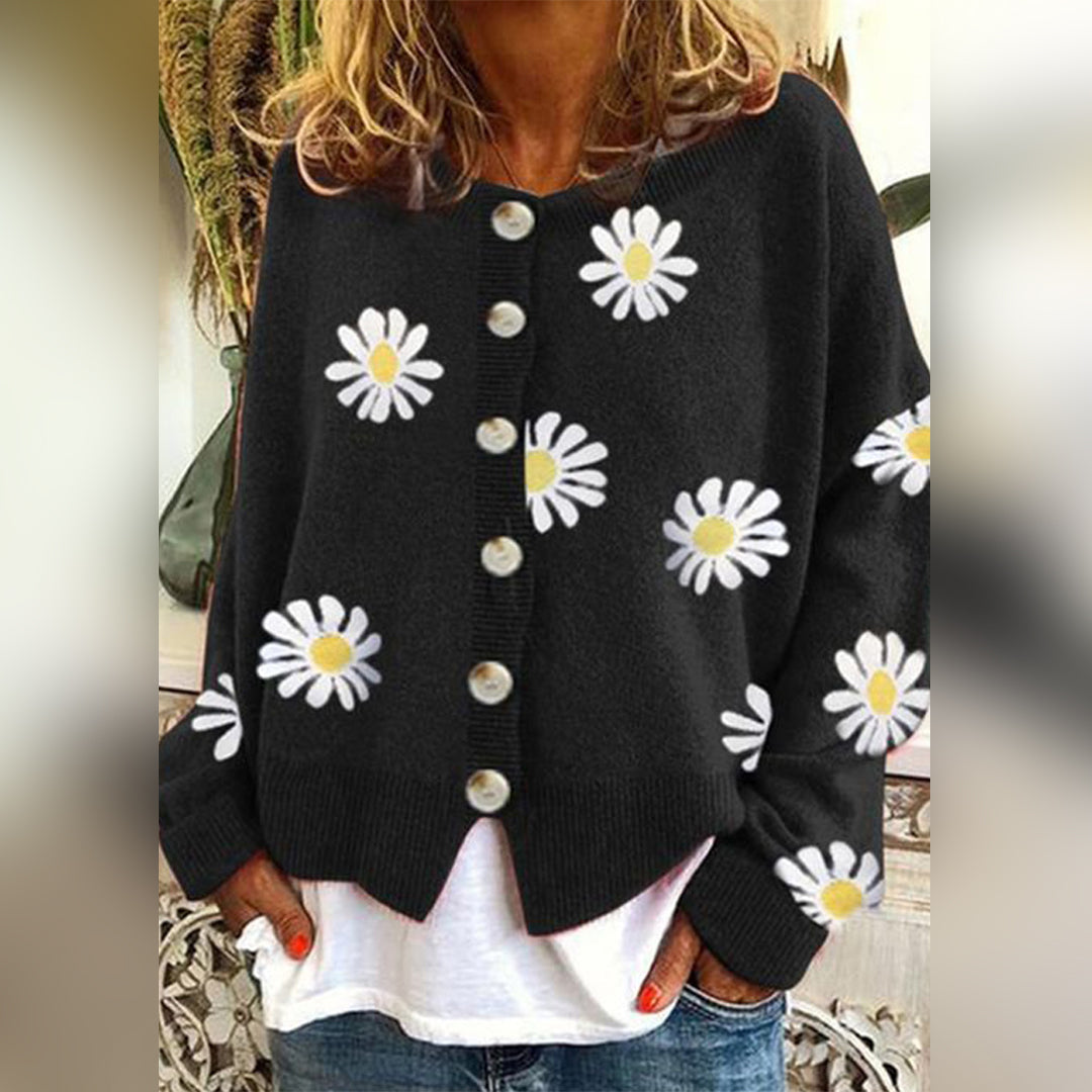 Damen - Strickpullover - Weiche Stoff - Floral Design mit langen Ärmeln - Bequem und Stylisch für jede Gelegenheit