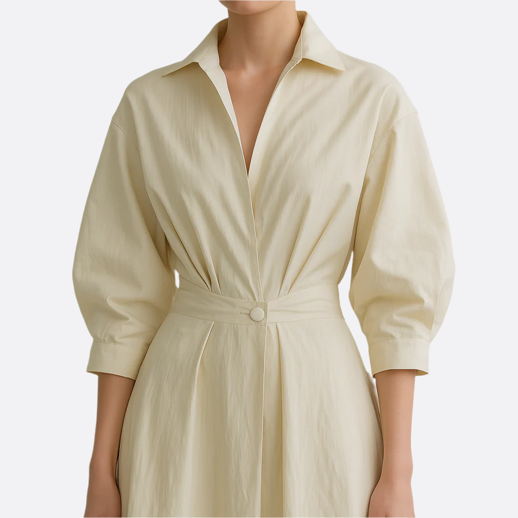 Damen - Elegantes Hemdkleid - Atmungsaktive Stoff - Schickes Design mit Knöpfen - Vielseitig für jeden Anlass