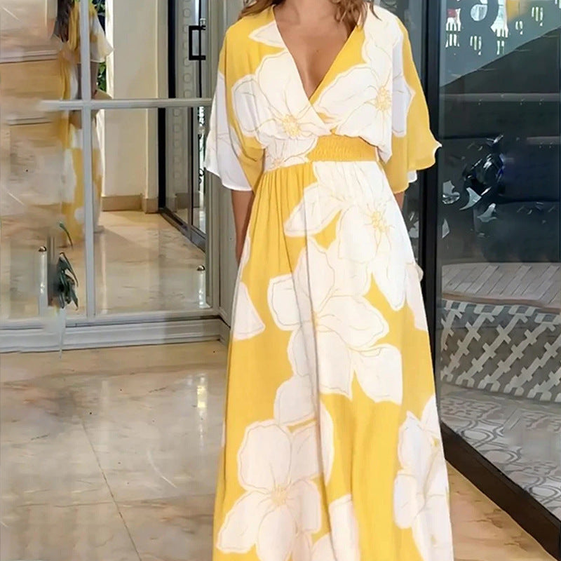 Damen - Florale Harmonie Kleid - Weicher Stoff - Elegantes Kleid - Ideal für jede Gelegenheit, stilvoll und bequem