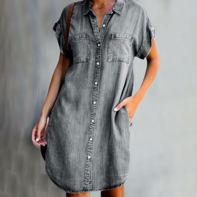 Damen - Mini Button-Down Hemdkleid - Leichtes Material - Casual Chic Stil - Zeitlose Eleganz für jeden Anlass