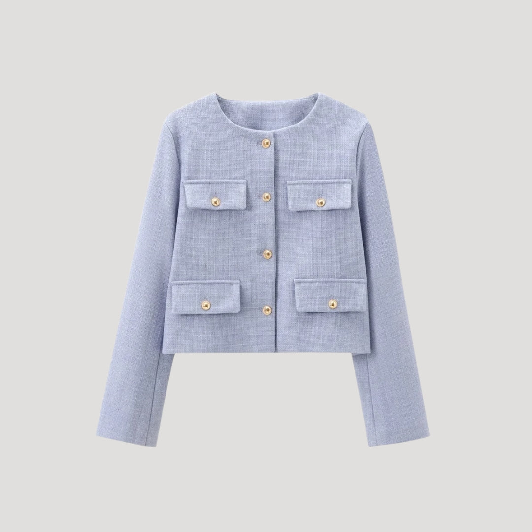 Damen - Gekürzte Strickjacke mit Taschen - Knopfleiste - Bequeme und stylische Strickmode