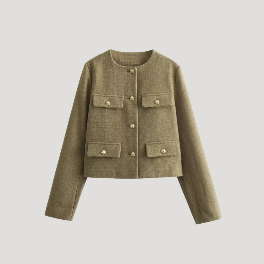 Damen - Gekürzte Strickjacke mit Taschen - Knopfleiste - Bequeme und stylische Strickmode