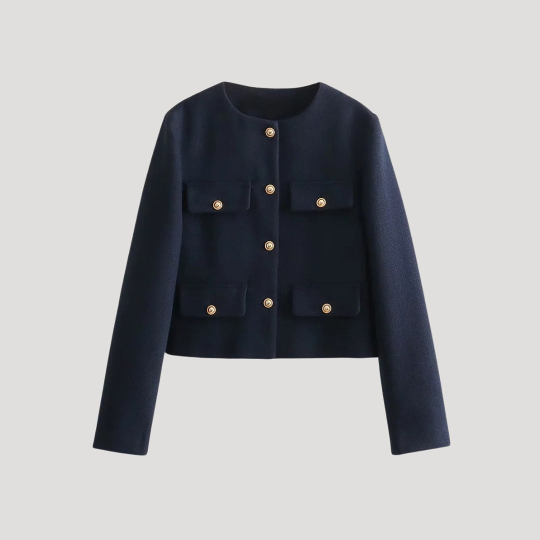 Damen - Gekürzte Strickjacke mit Taschen - Knopfleiste - Bequeme und stylische Strickmode