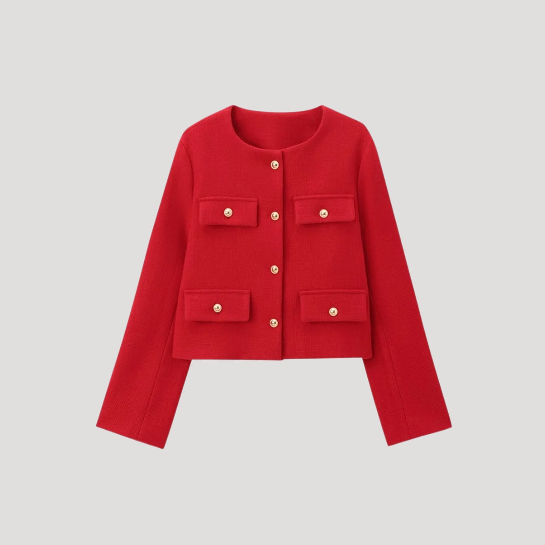 Damen - Gekürzte Strickjacke mit Taschen - Knopfleiste - Bequeme und stylische Strickmode