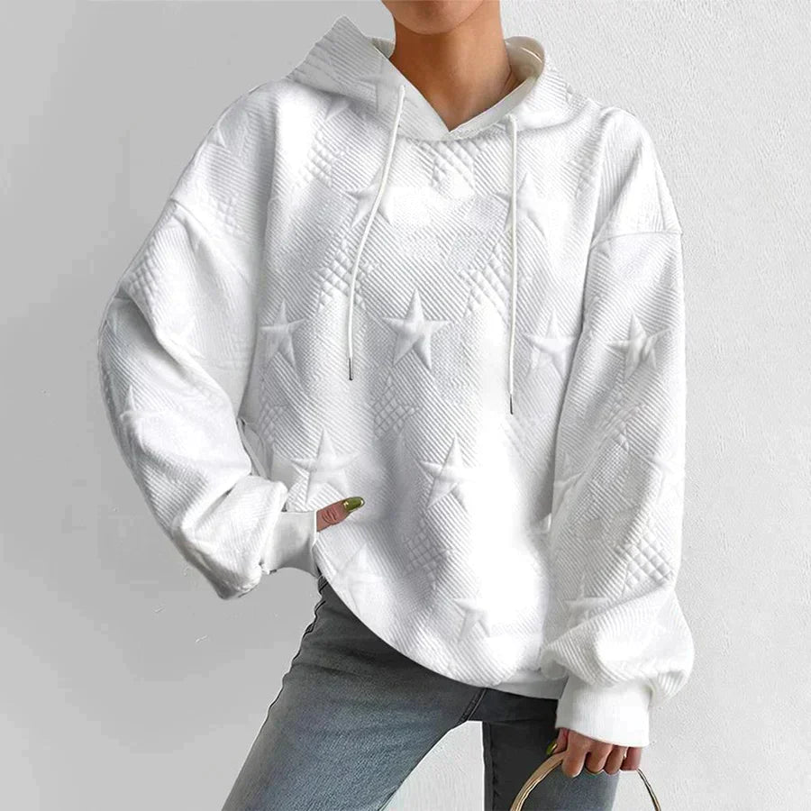 Damen - Strick-Hoodie - Weißer Langarm - Bequemer und stilvoller Pullover für jeden Anlass