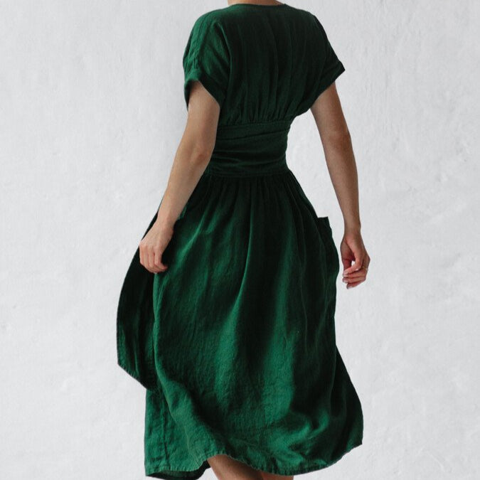 Damen - Wickelkleid - Leinen - Taillengürtel - Stilvolles Sommer-Essential für jeden Anlass