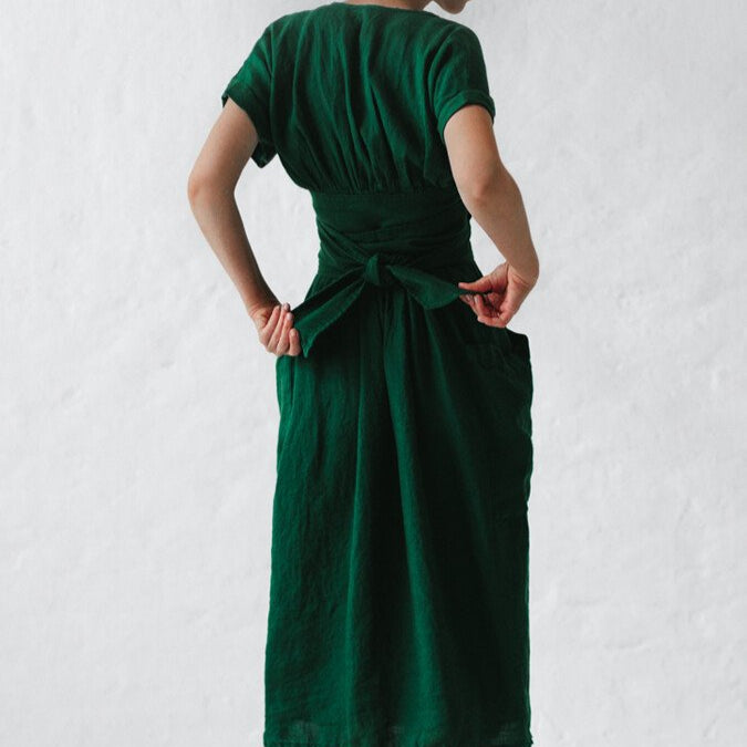 Damen - Wickelkleid - Leinen - Taillengürtel - Stilvolles Sommer-Essential für jeden Anlass