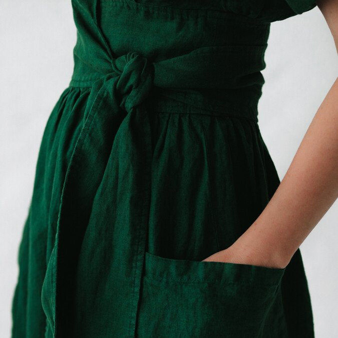Damen - Wickelkleid - Leinen - Taillengürtel - Stilvolles Sommer-Essential für jeden Anlass