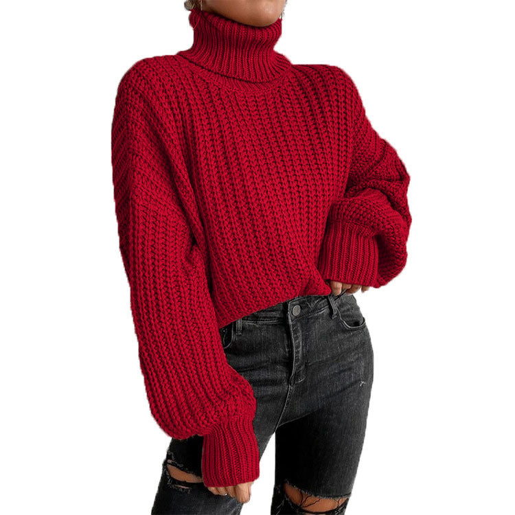Damen - Strickpullover - Hochwertiger Strick - Hohem Kragen - Lässiger Stil für jeden Anlass