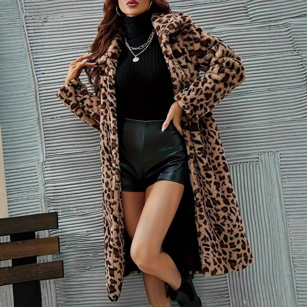 Damen - Leopard Kunstpelz Mantel - Stylisch und Gemütlich - Modischer Mantel für den Winter