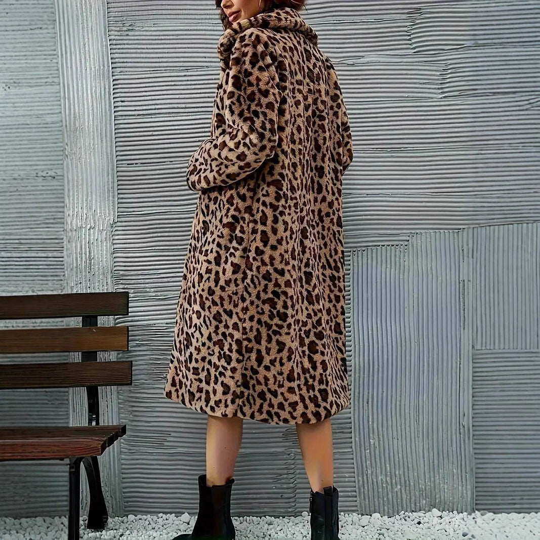 Damen - Leopard Kunstpelz Mantel - Stylisch und Gemütlich - Modischer Mantel für den Winter