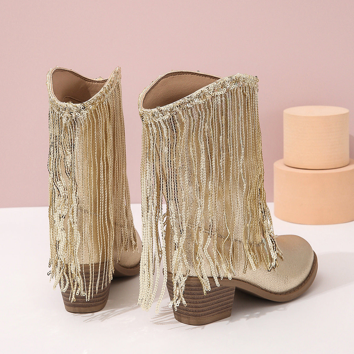 Damen - Cowboystiefel - Pailletten - Fransen Design - Modische Stiefel für einen auffälligen Look