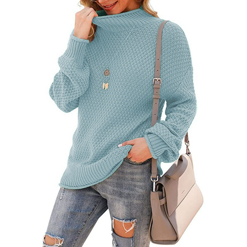 Damen  - Bequemer Grobstrick Pullover - Hoher Kragen - Bequemer Style für jeden Anlass