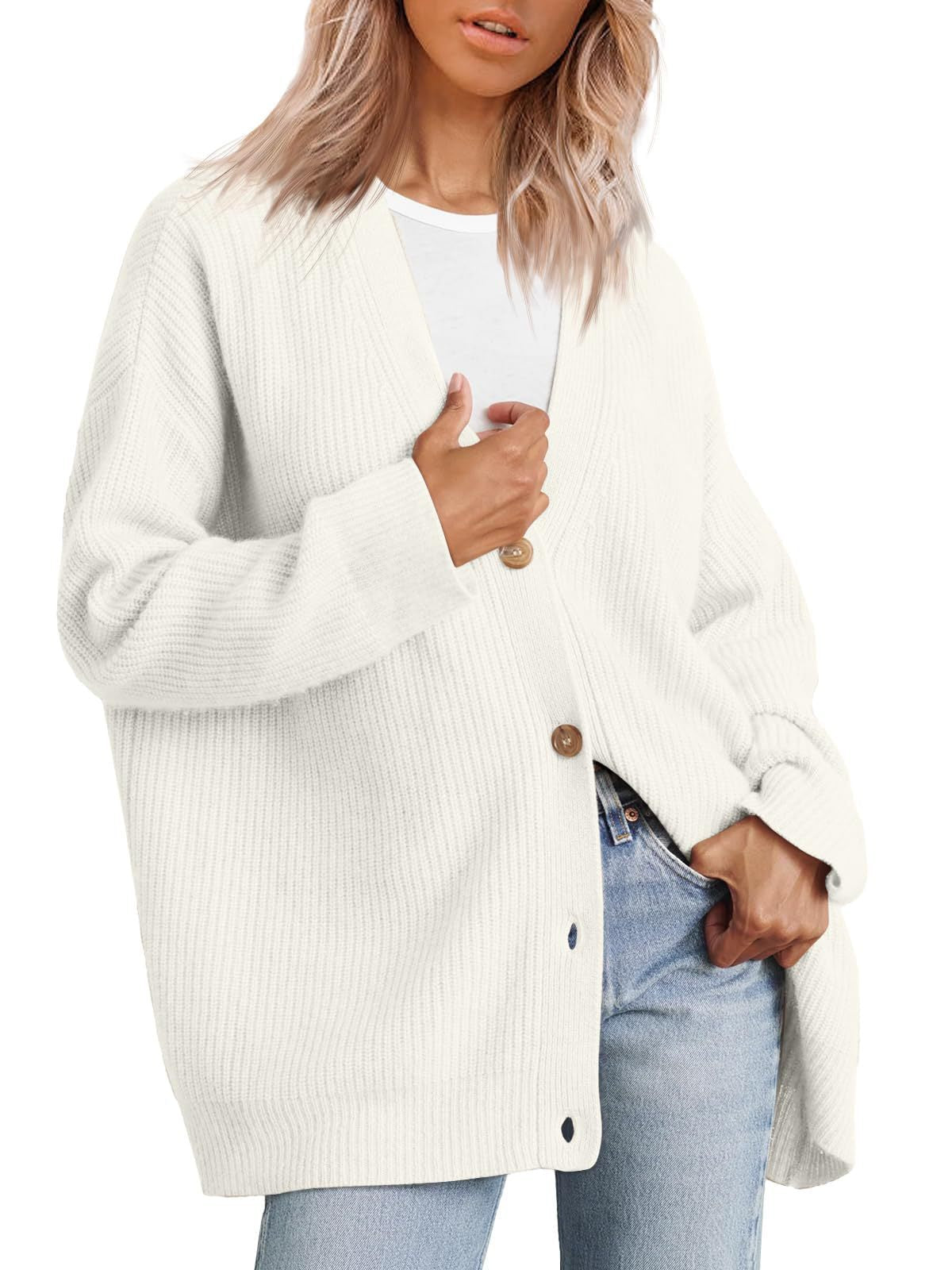 Damen - Gestreifte Strickjacke mit Knopfleiste - Weichem Strickstoff - Klassisches Design - Entspannte Passform
