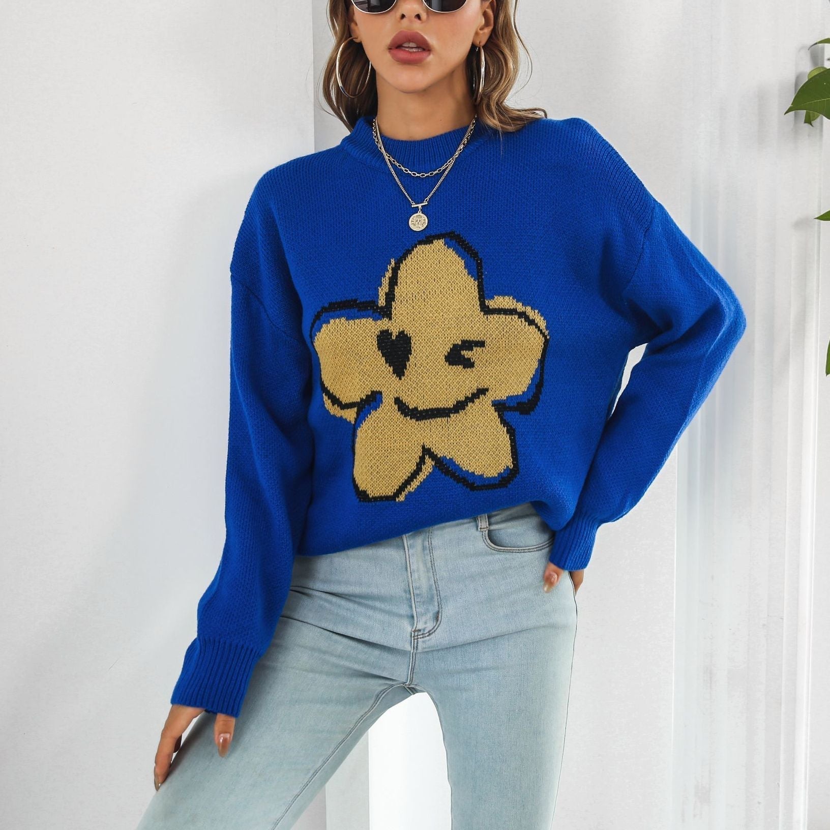 Damen - Strickpullover - Baumwollmischung - Florales Design - Bequemer, stylischer Pullover für jeden Anlass