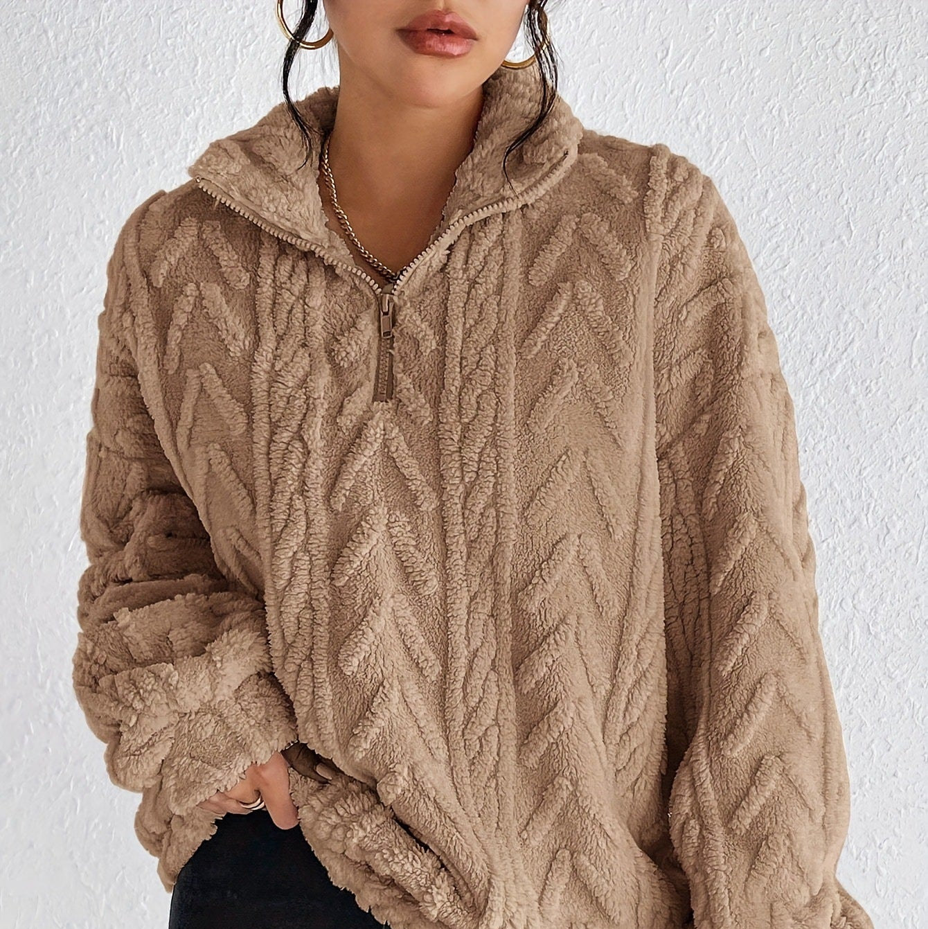 Damen - Fleece Pullover - Hoher Kragen - Bequem und Warm - Perfekt für kühle Tage