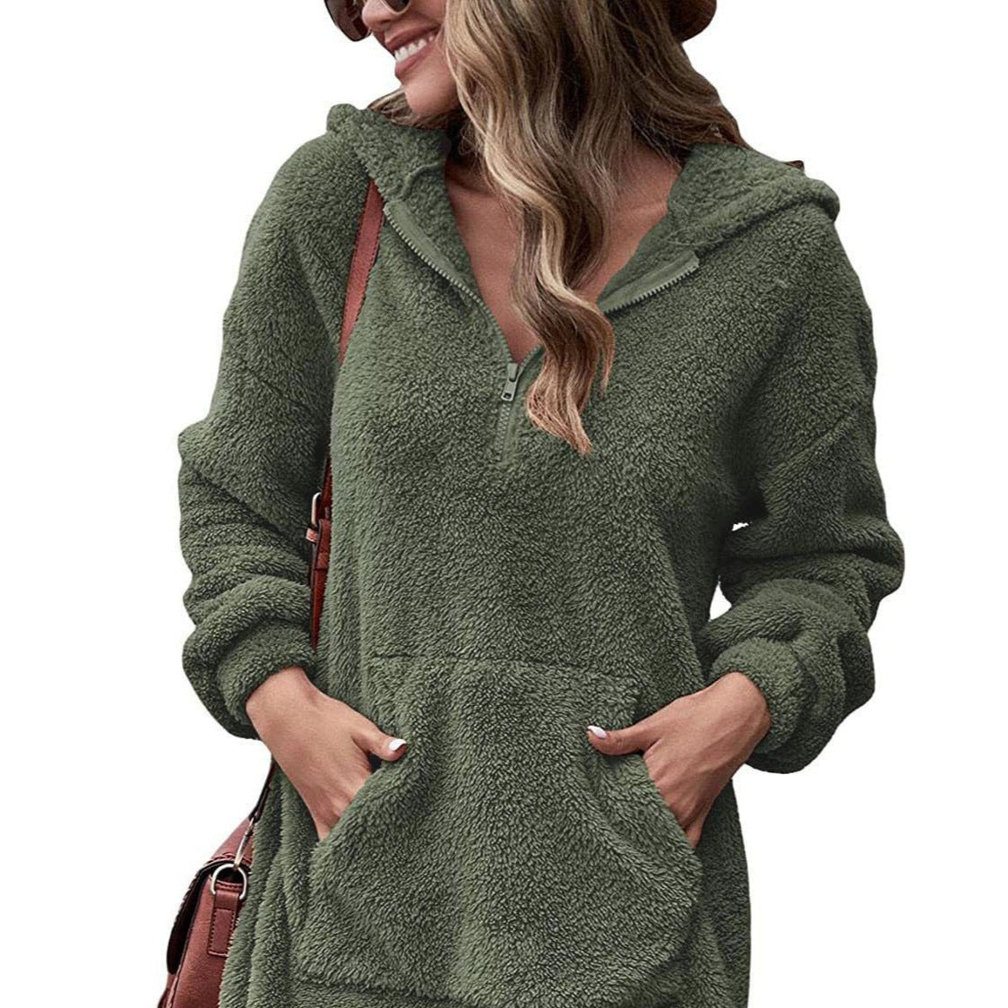 Damen - Kapuzenkleid - Halbreißverschluss Stil - Bequem und warm für entspannte Tage