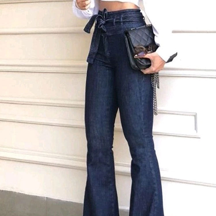 Damen - Bootcut Jeans - Hohe Taille mit Gürtel - Bequemer Style für jeden Anlass