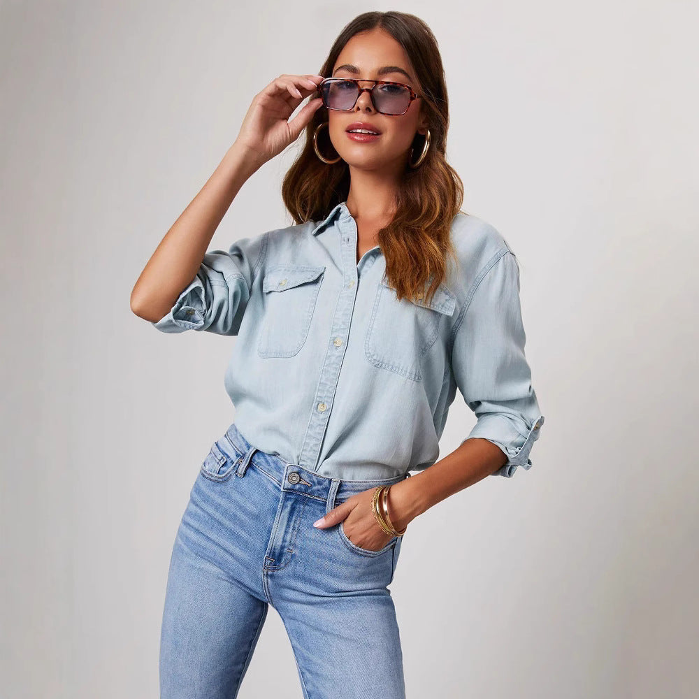 Damen - Übergroßes Hemd - Vintage Denim - Modischer Chic für jeden Tag