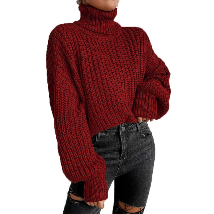 Damen - Strickpullover - Hochwertiger Strick - Hohem Kragen - Lässiger Stil für jeden Anlass