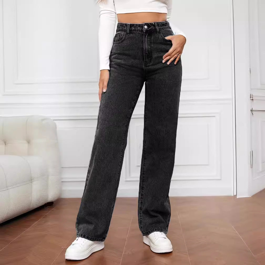 Damen - Hohe Taille Straight Leg Jeans - Klassischer Denim - Zeitlosen Stil - Komfort und Eleganz