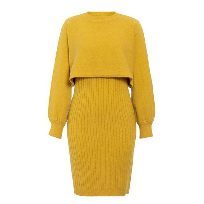 Damen - Kleid und Pullover Set - Midikleid mit Cropped Pullover - Stilvolles Strickset für jeden Anlass